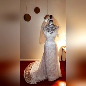 David's Bridal never worn wedding dress with veil